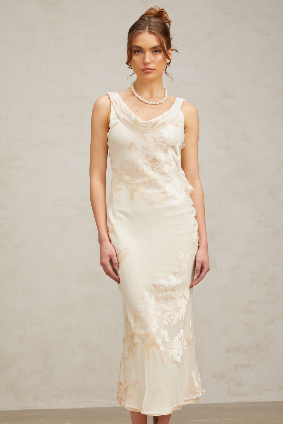 Levoire | Robe Midi Jacquard Floral Beige