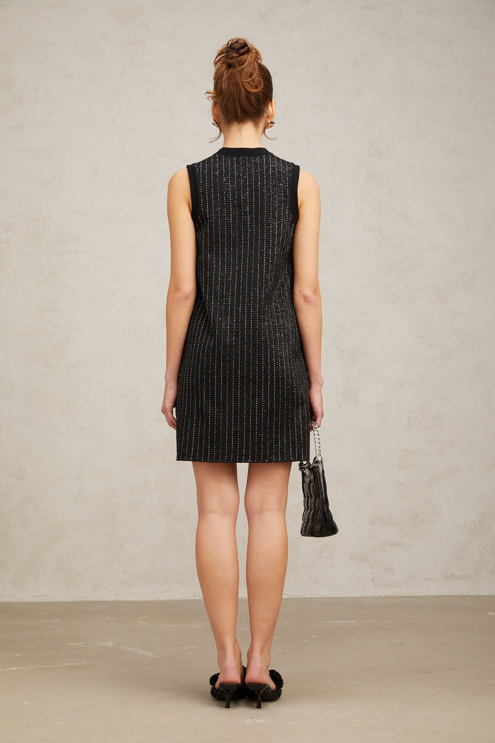 Levoire | Noir Rayé Vertical Paillettes Tricot Mini Robe