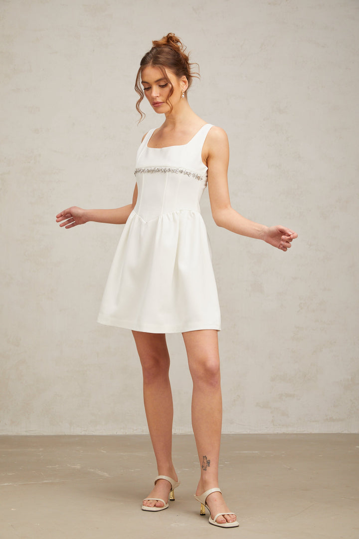 Levoire | Robe Courte Ornée De Cristaux Blancs