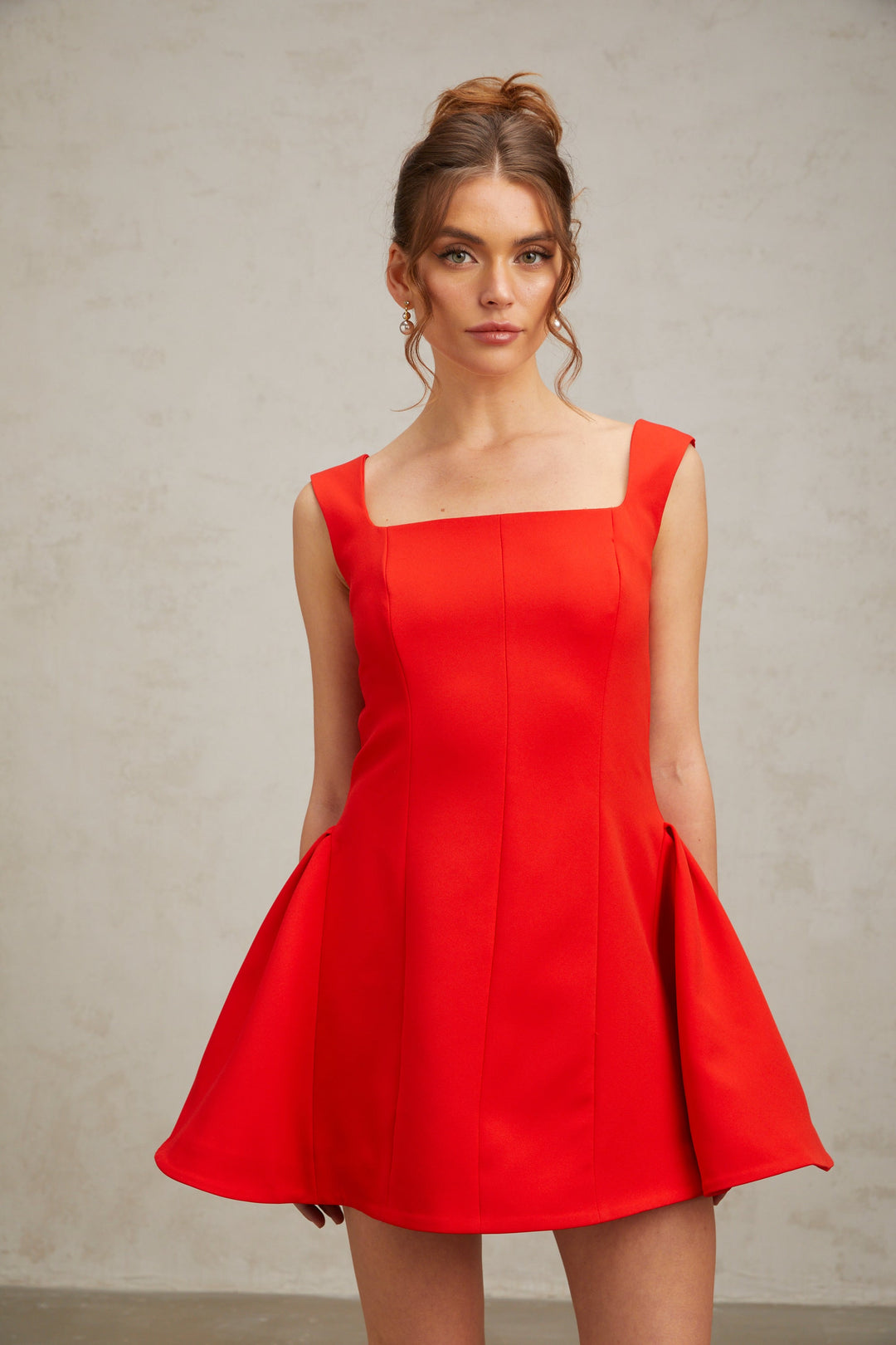 Levoire | Col Carré Robe Mini Bouffante Rouge