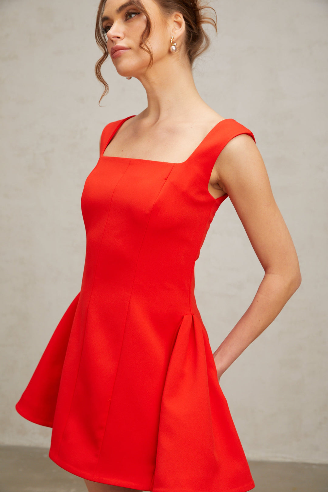 Levoire | Col Carré Robe Mini Bouffante Rouge