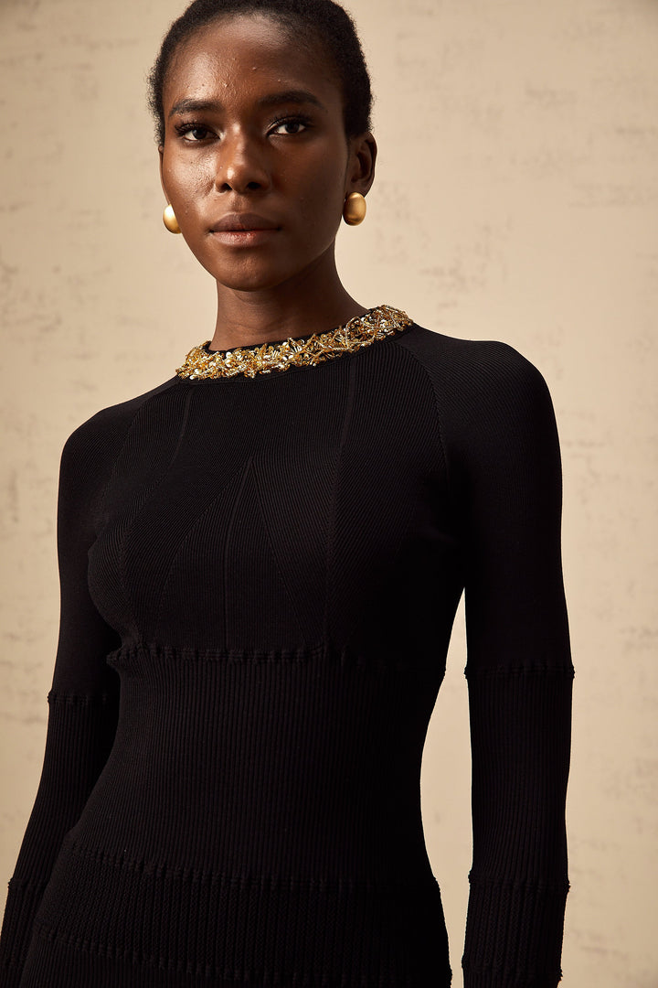 Levoire | Robe Mini En Rib Avec Paillettes Noires