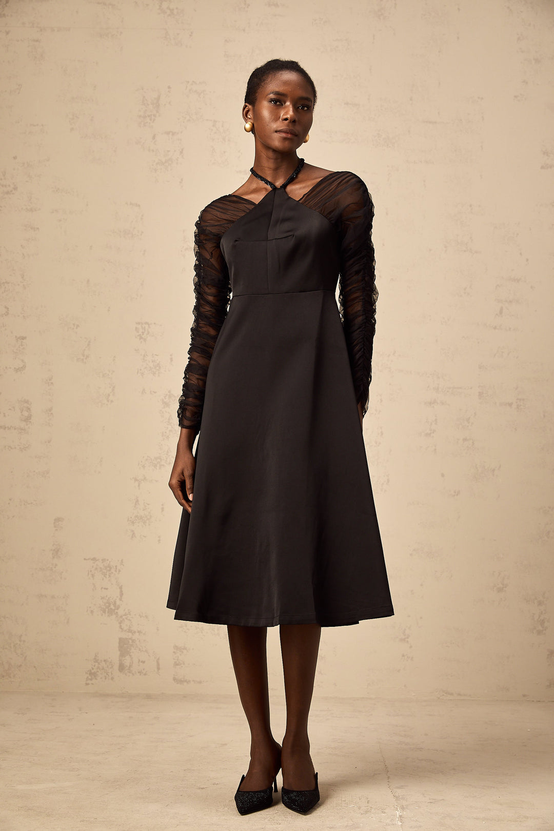 Levoire | Robe Midi À Panneaux Noire À Col Halter