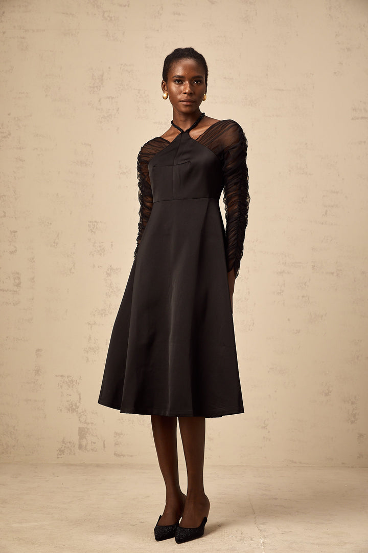 Levoire | Robe Midi À Panneaux Noire À Col Halter