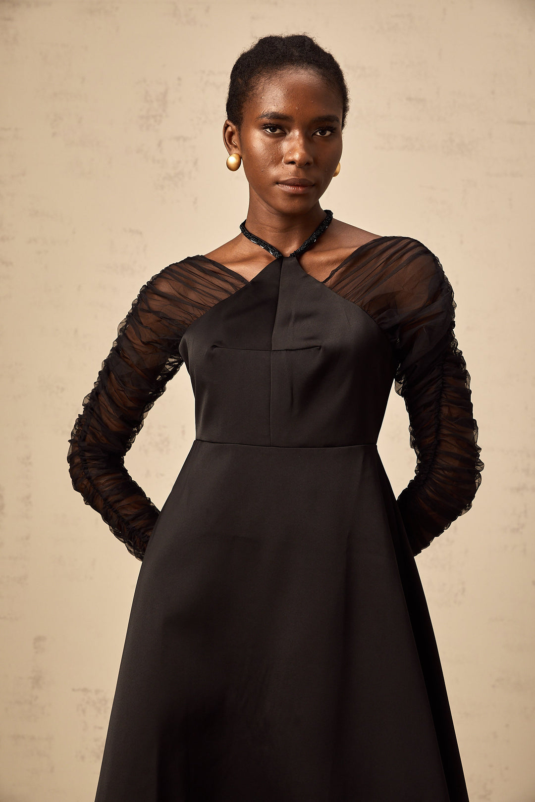 Levoire | Robe Midi À Panneaux Noire À Col Halter