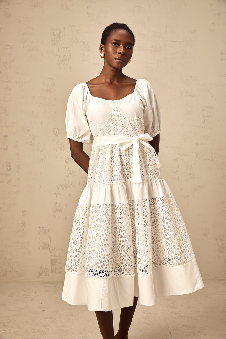 Levoire | Robe Midi À Lacets Blanche