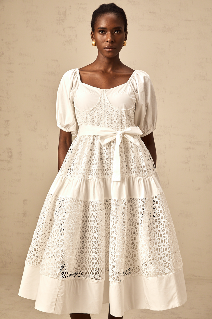 Levoire | Robe Midi À Lacets Blanche