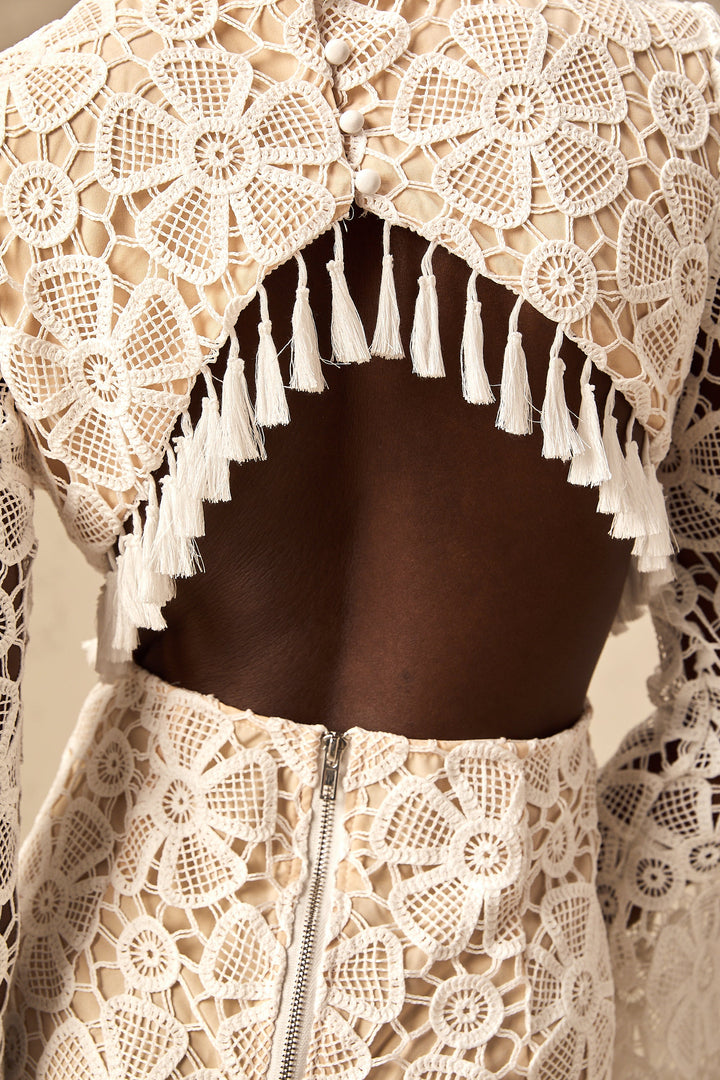 Levoire | Robe Mini Blanche En Dentelle Brodée De Fleurs Cut Out