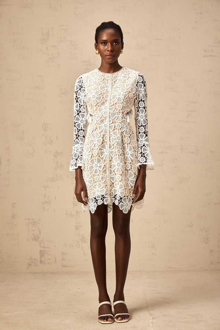 Levoire | Robe Mini Blanche En Dentelle Brodée De Fleurs Cut Out