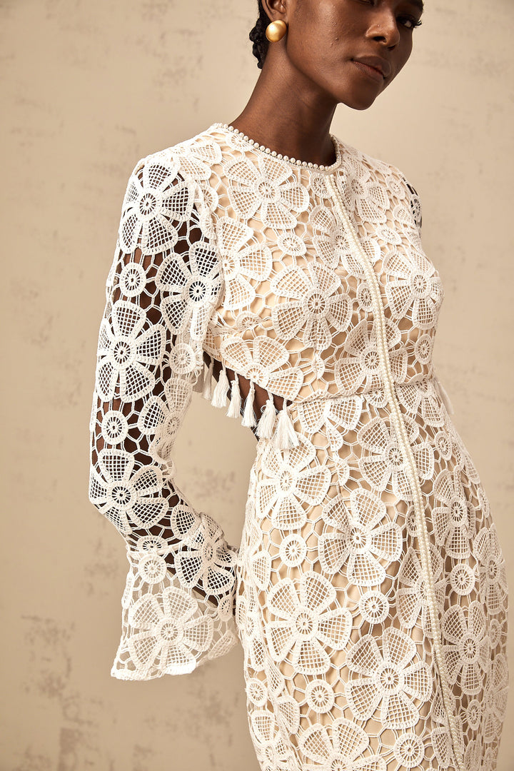 Levoire | Robe Mini Blanche En Dentelle Brodée De Fleurs Cut Out