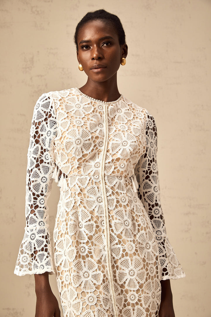 Levoire | Robe Mini Blanche En Dentelle Brodée De Fleurs Cut Out
