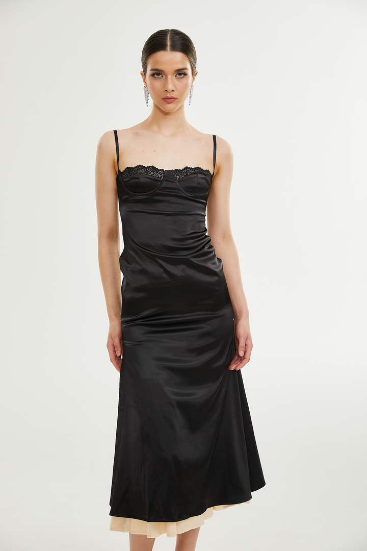 Levoire | Dentelle Satin Mi-Long Robe