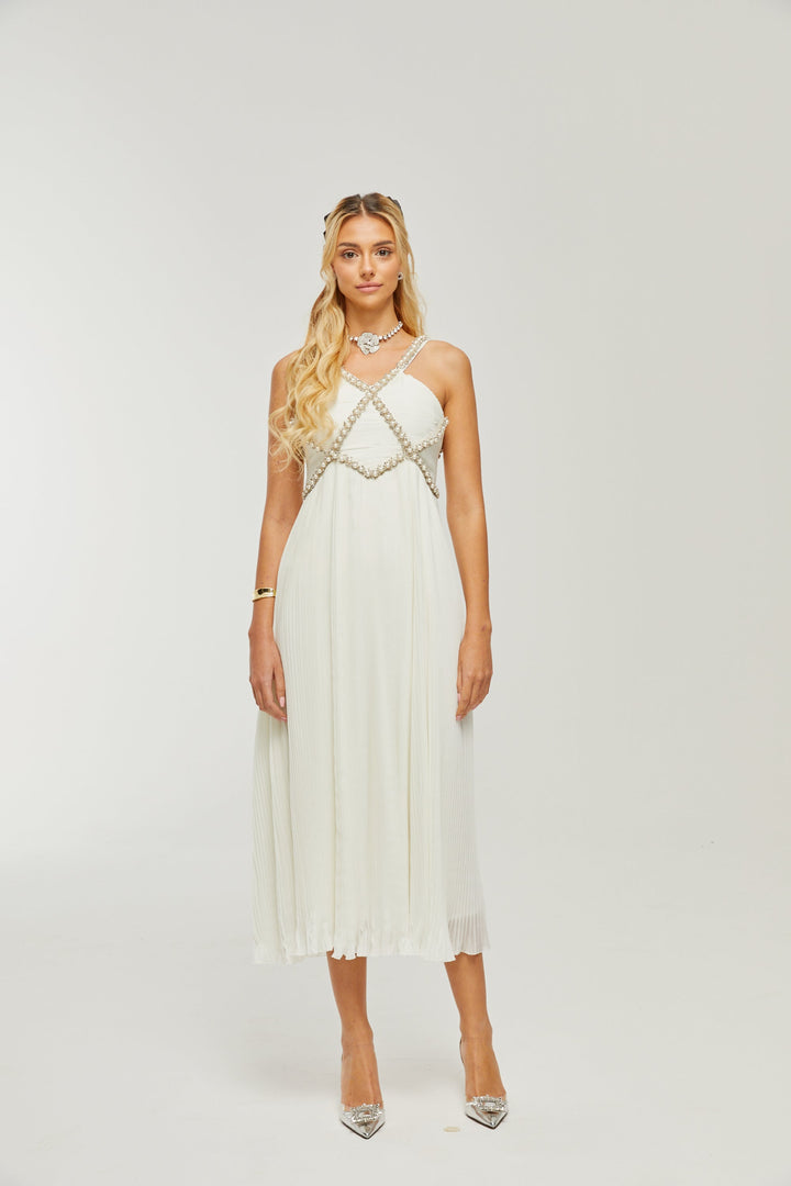 Levoire | V-Décolleté Midi Robe Décorée De Faux Perles