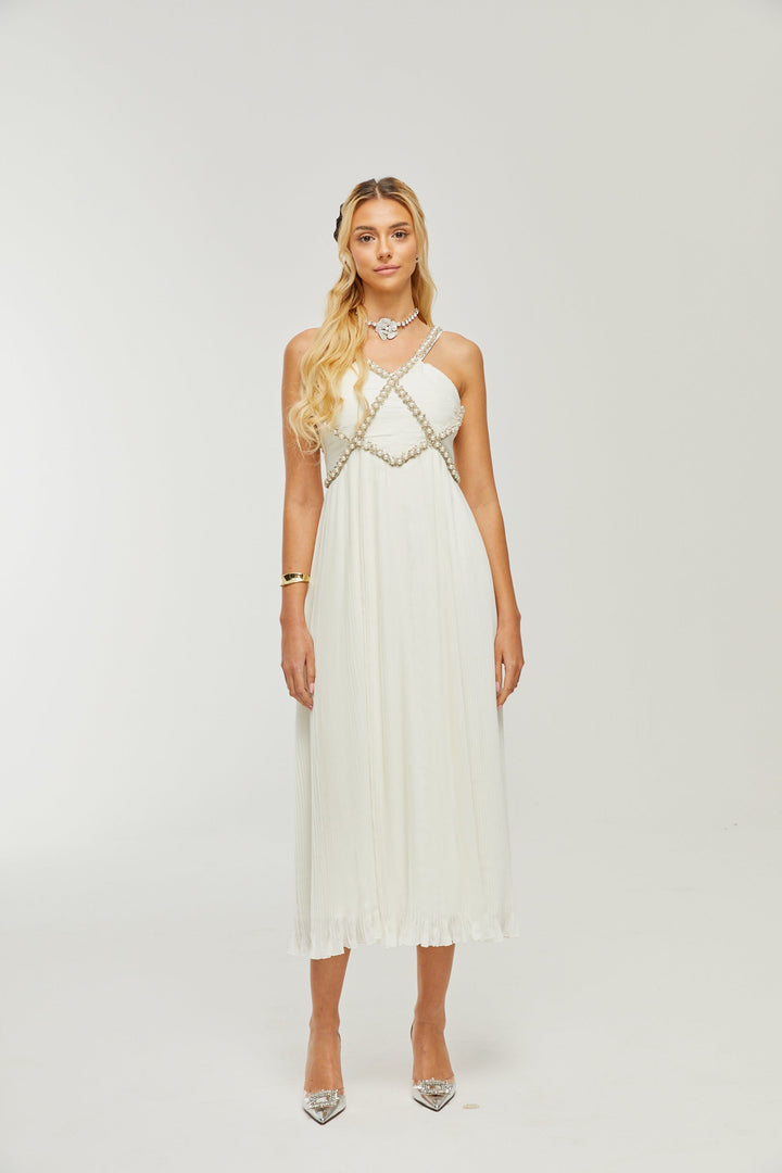Levoire | V-Décolleté Midi Robe Décorée De Faux Perles