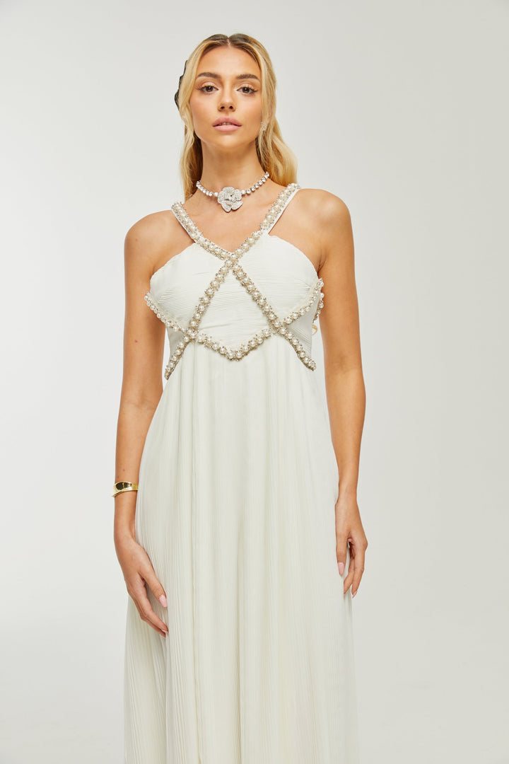 Levoire | V-Décolleté Midi Robe Décorée De Faux Perles