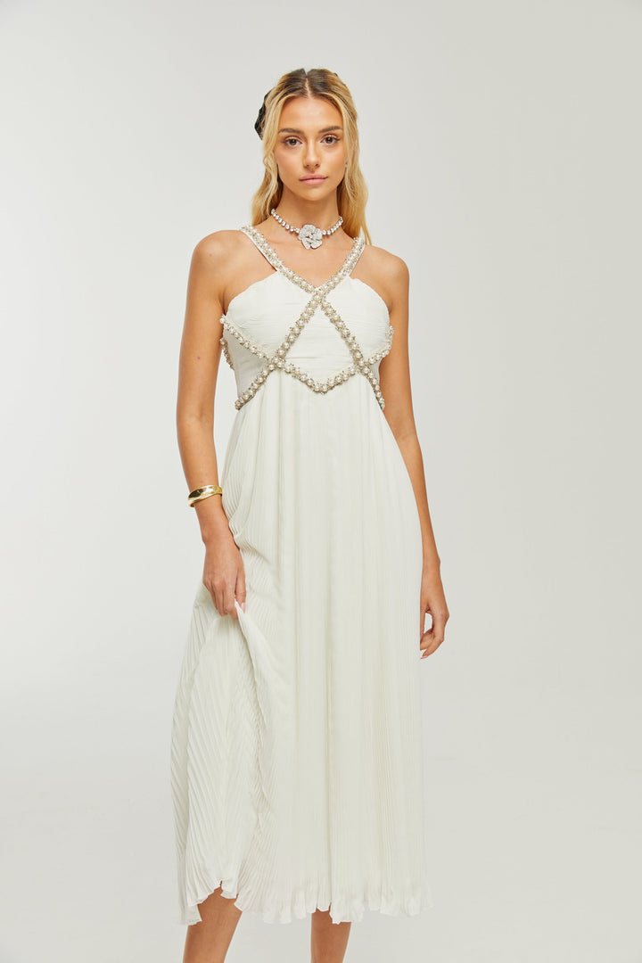 Levoire | V-Décolleté Midi Robe Décorée De Faux Perles