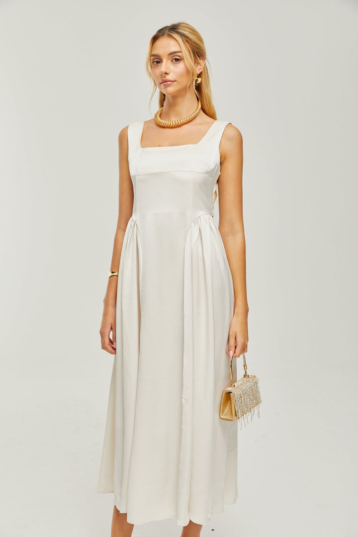 Levoire | Robe Midi Plissée À Col Rectangulaire