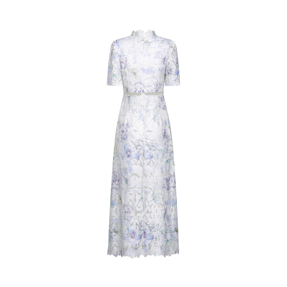 Levoire | Robe Midi À Encolure En Dentelle Imprimé Floral