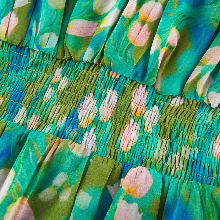 Levoire | Robe Midi À Motifs De Fleurs Vertes
