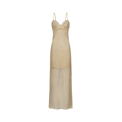 Levoire | Robe Midi En Or Ornée De Cristaux