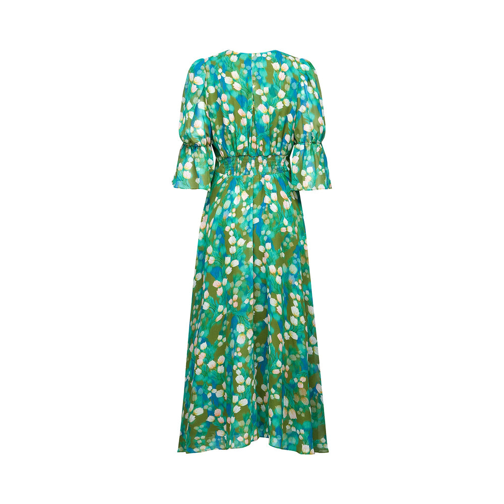 Levoire | Robe Midi À Motifs De Fleurs Vertes