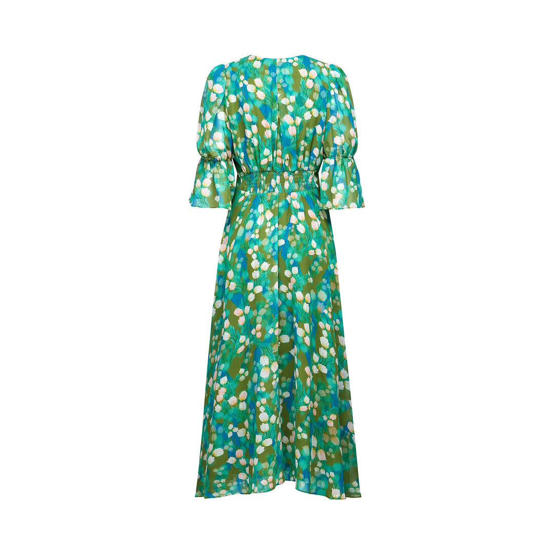 Levoire | Robe Midi À Motifs De Fleurs Vertes