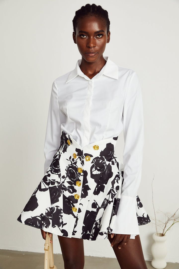Levoire | Motif Floral Chemise & Jupe Ensemble Assorti