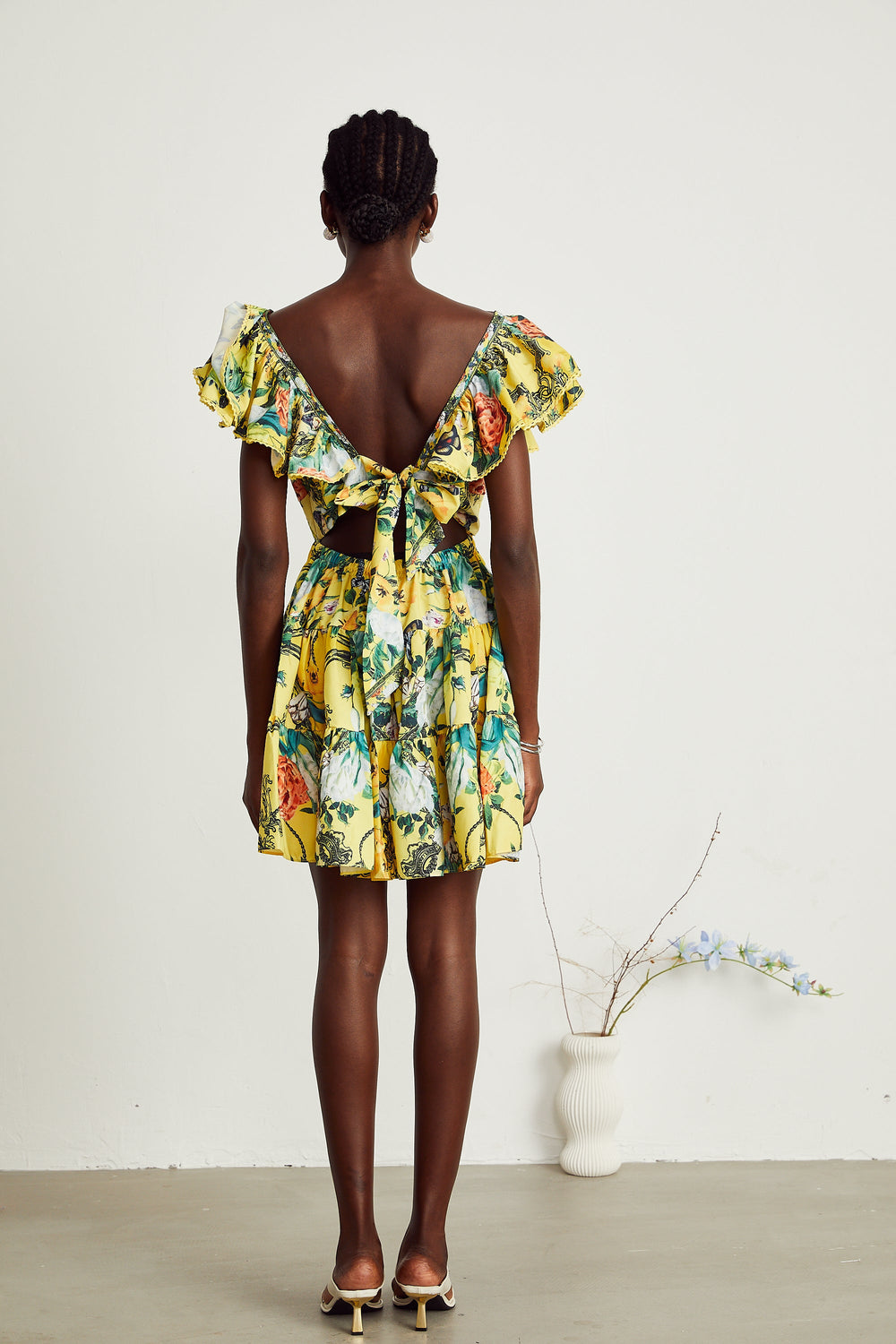 Levoire | Robe Mini Imprimé Volants Jaune