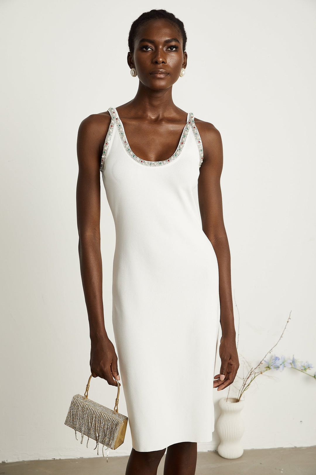 Levoire | Ensemble De Gilet En Tricot Et Robe Ornée De Perles Blanches