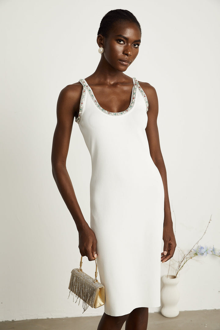 Levoire | Ensemble De Gilet En Tricot Et Robe Ornée De Perles Blanches