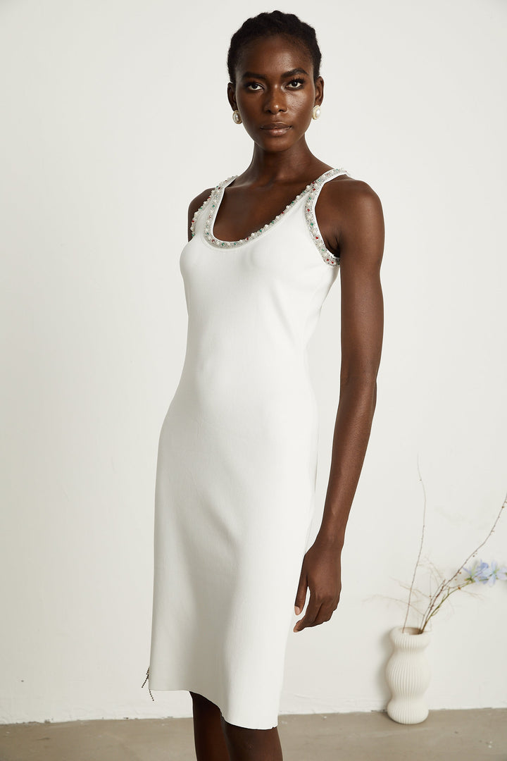 Levoire | Ensemble De Gilet En Tricot Et Robe Ornée De Perles Blanches