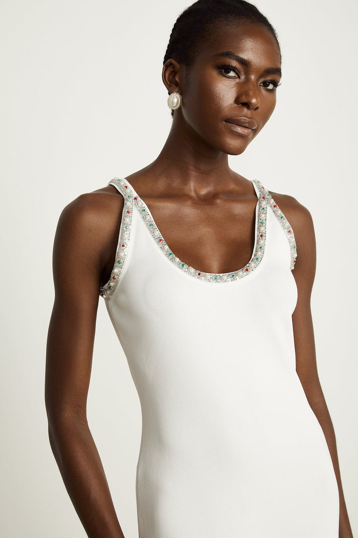 Levoire | Ensemble De Gilet En Tricot Et Robe Ornée De Perles Blanches