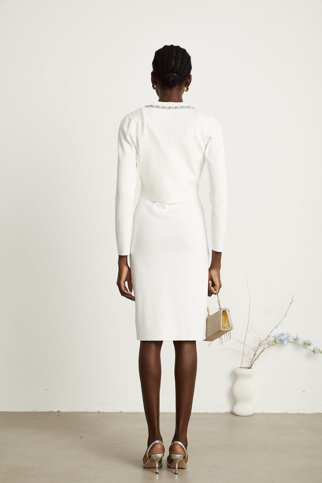 Levoire | Ensemble De Gilet En Tricot Et Robe Ornée De Perles Blanches