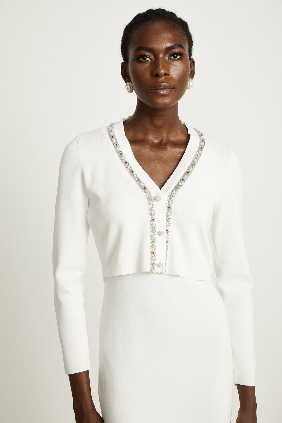 Levoire | Ensemble De Gilet En Tricot Et Robe Ornée De Perles Blanches