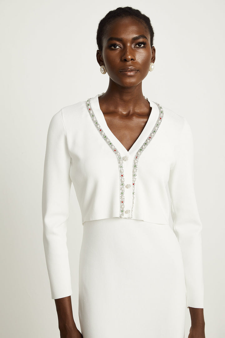 Levoire | Ensemble De Gilet En Tricot Et Robe Ornée De Perles Blanches