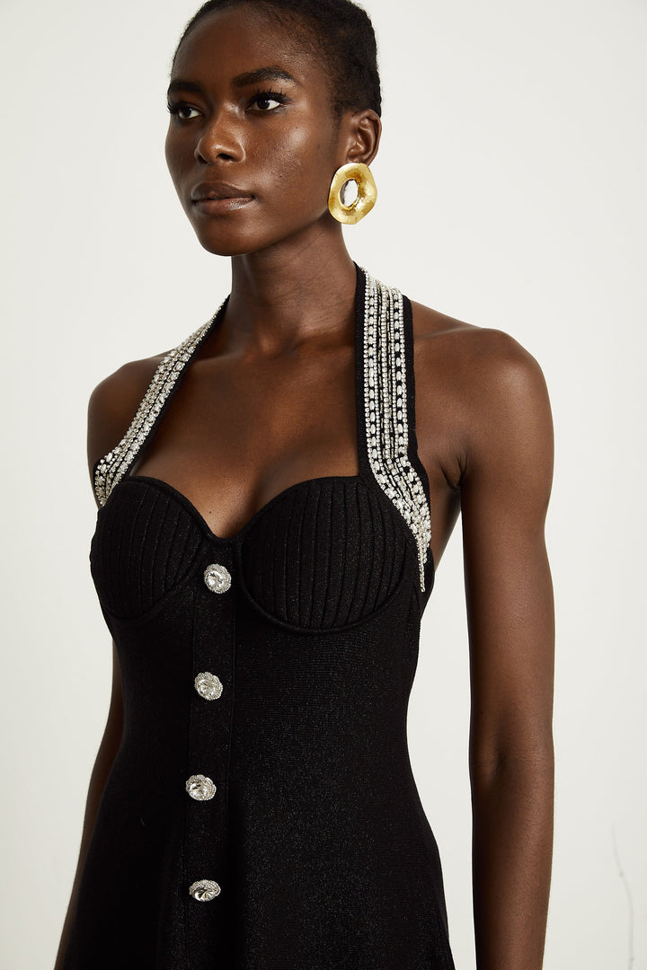 Levoire | Robe Mini En Tricot Noire Ornée