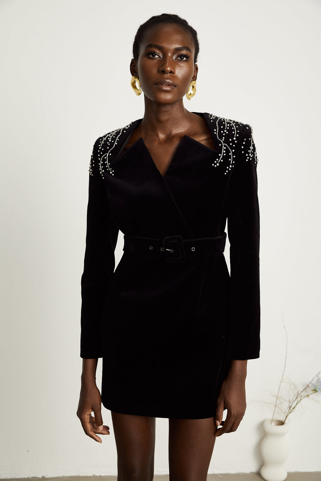 Levoire | Robe Mini En Velours Noir Ornée De Cristaux