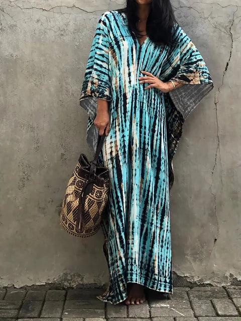 Levoire | Robe Maxi Kaftan D'Été Céleste Bleu Une taille
