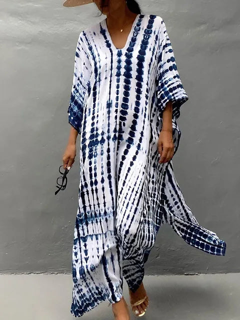 Levoire | Robe Maxi Kaftan D'Été Bleu blanc Une taille