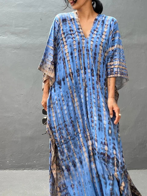 Levoire | Robe Maxi Kaftan D'Été Bleu Une taille