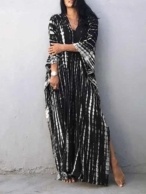 Levoire | Robe Maxi Kaftan D'Été Noir-blanc Une taille