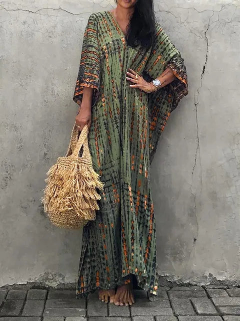 Levoire | Robe Maxi Kaftan D'Été Vert olive Une taille