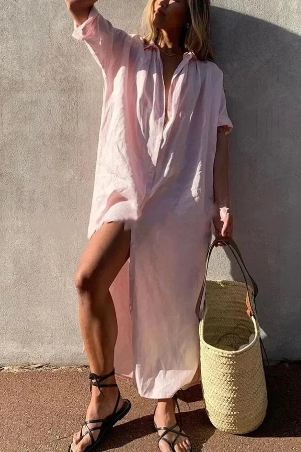 Levoire | Robe Maxi Fluide Avec Boutonnage Pour Femmes Rosa