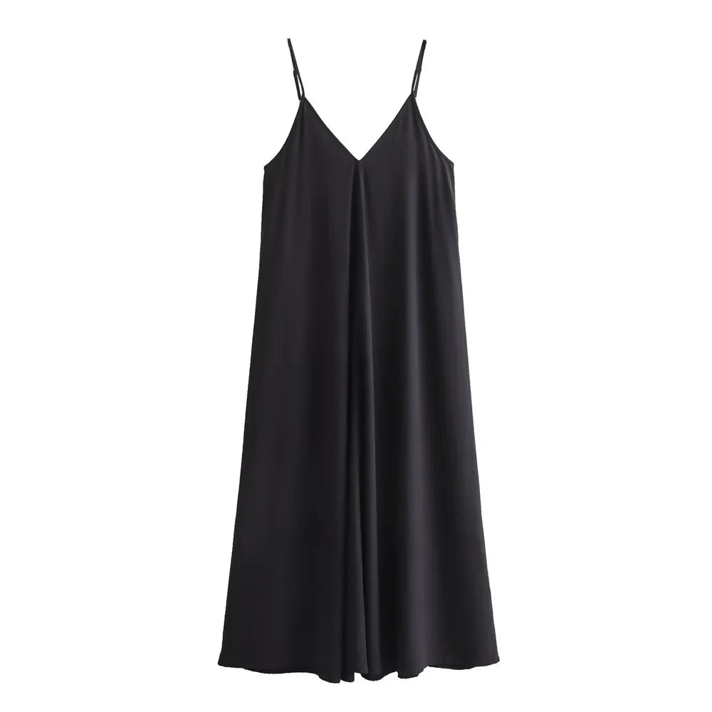 Levoire | Robe Midi Fluide Avec Décolleté En V Pour Les Vacances Noir