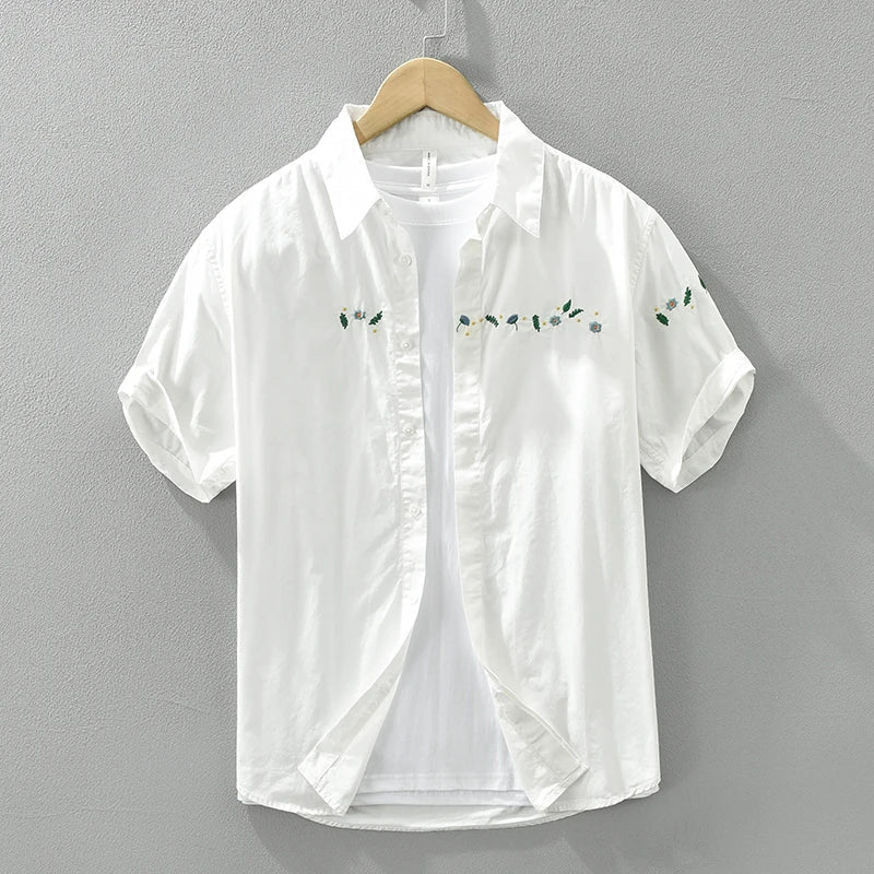 Levoire | Chemise Brodee Elegant Hommes Blanc