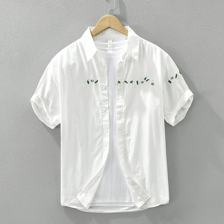 Levoire | Chemise Brodee Elegant Hommes Blanc