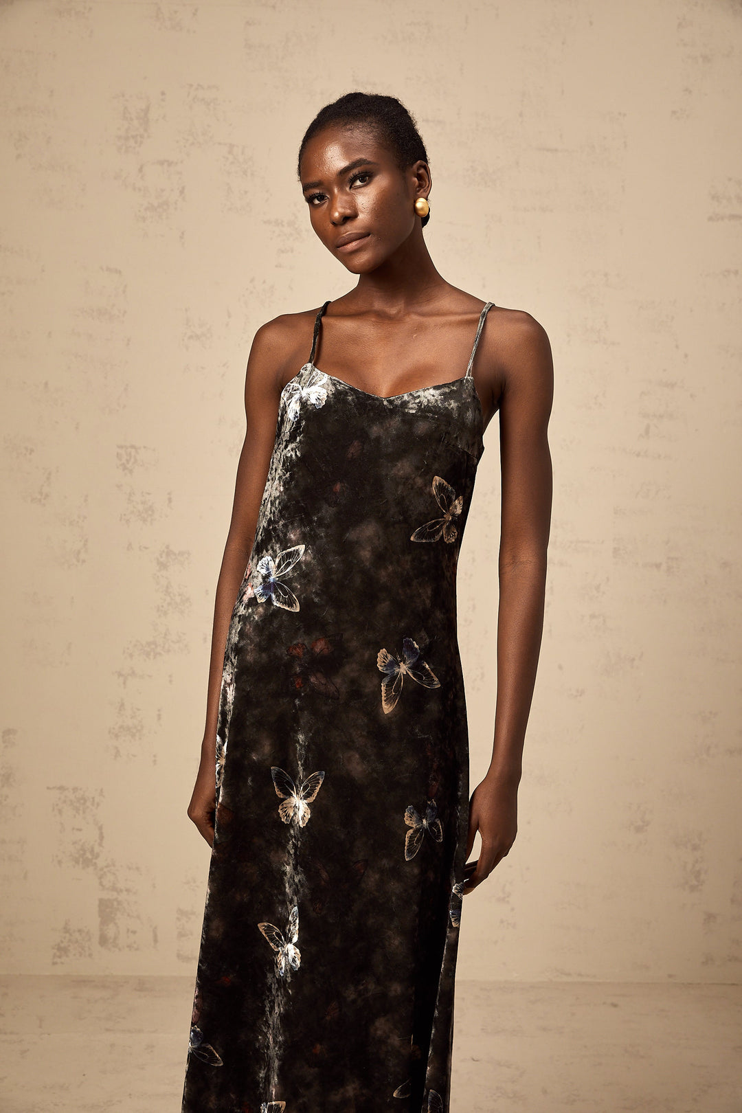 Levoire | Robe Midi En Velours Noir Avec Imprimé Papillon