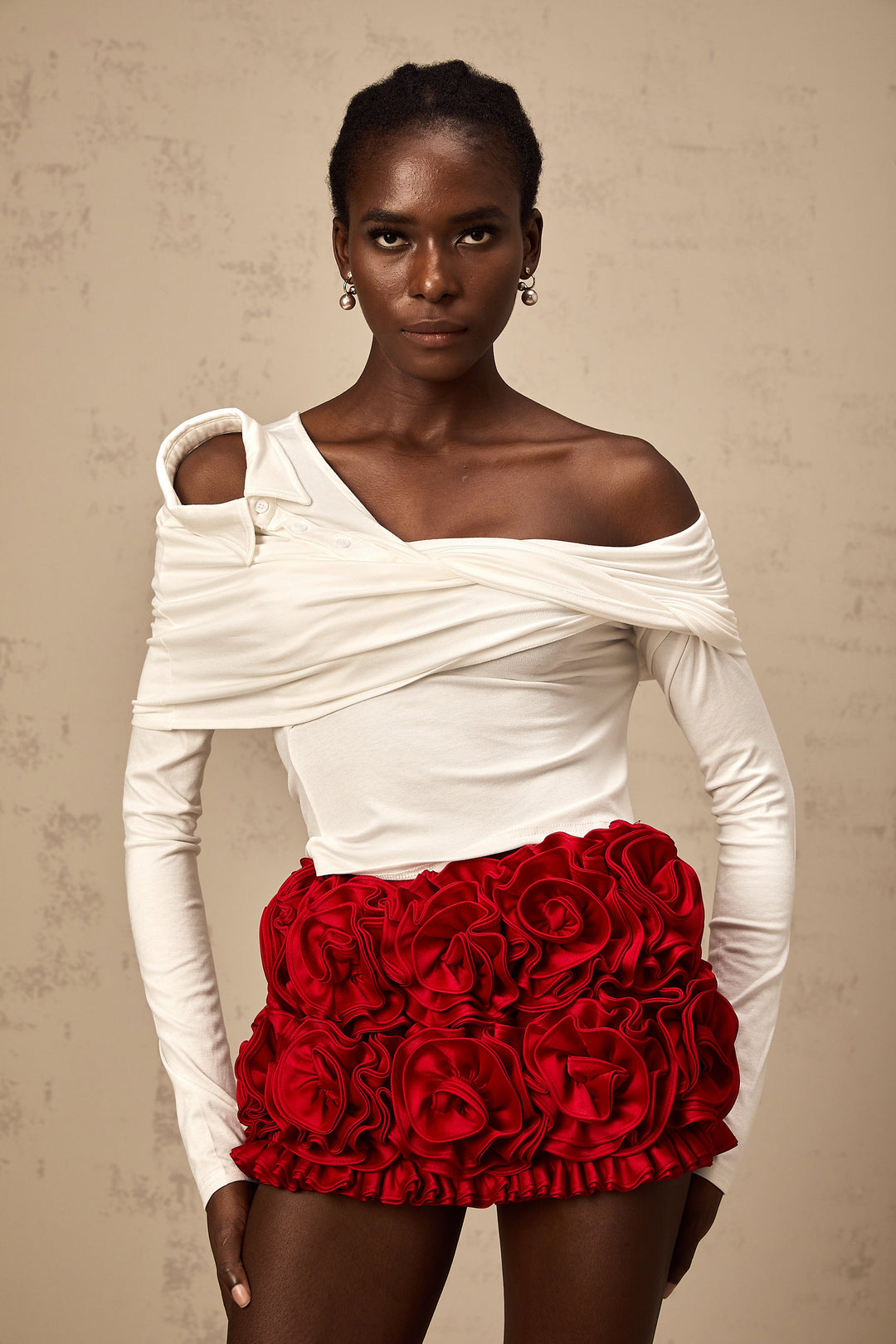 Levoire | Blanc Top En Jersey Asymétrique Tordu