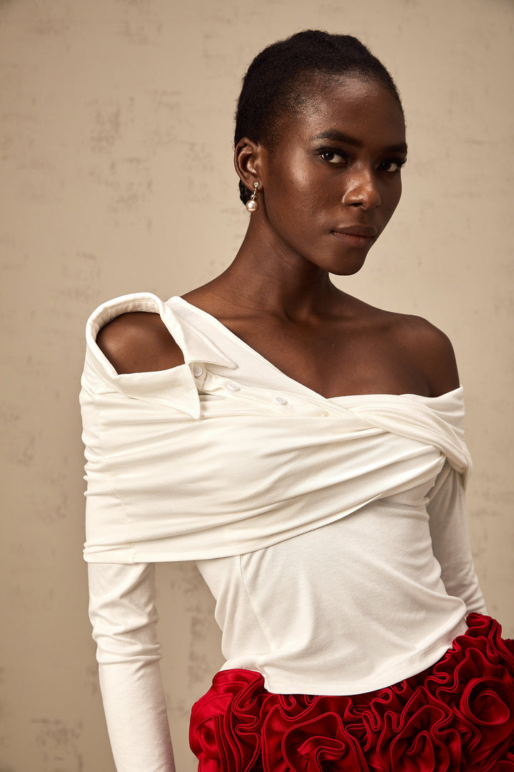 Levoire | Blanc Top En Jersey Asymétrique Tordu