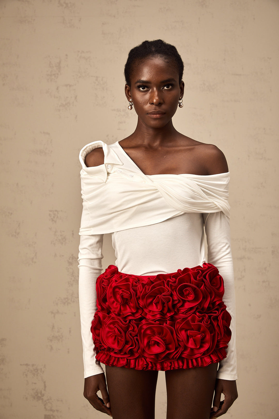 Levoire | Blanc Top En Jersey Asymétrique Tordu